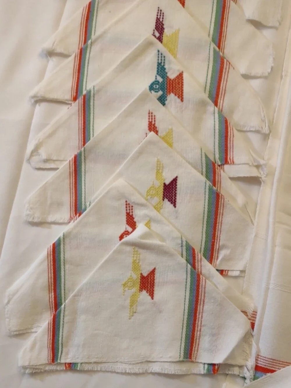 Vintage White Handcrafted Woven & Embroidered Napkins and Tablecloth/Runner Set